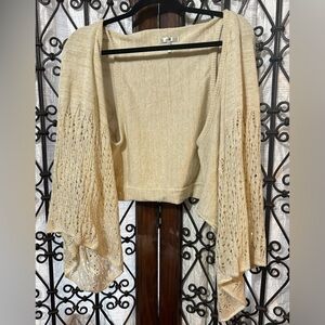 Beige/Gold Open-Knit Women's Shrug